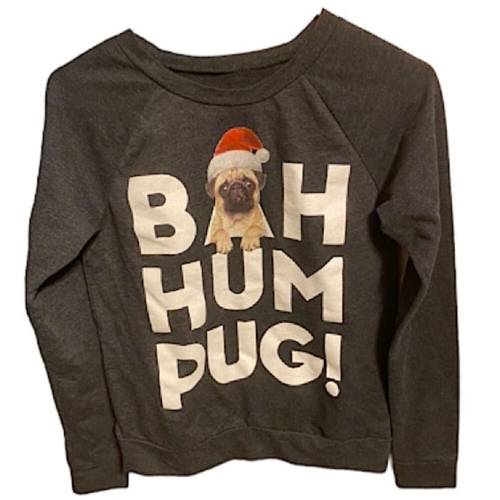 Cold Rush Christmas Sweater Womens Size XS Bah Hum Pug Holiday Festive Dog Lover